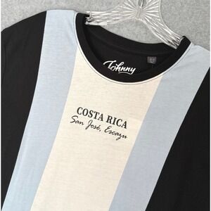 NEW! Johnny Bigg Longline T-Shirt Mens L Black Blue Costa Rica Vertical Stripe